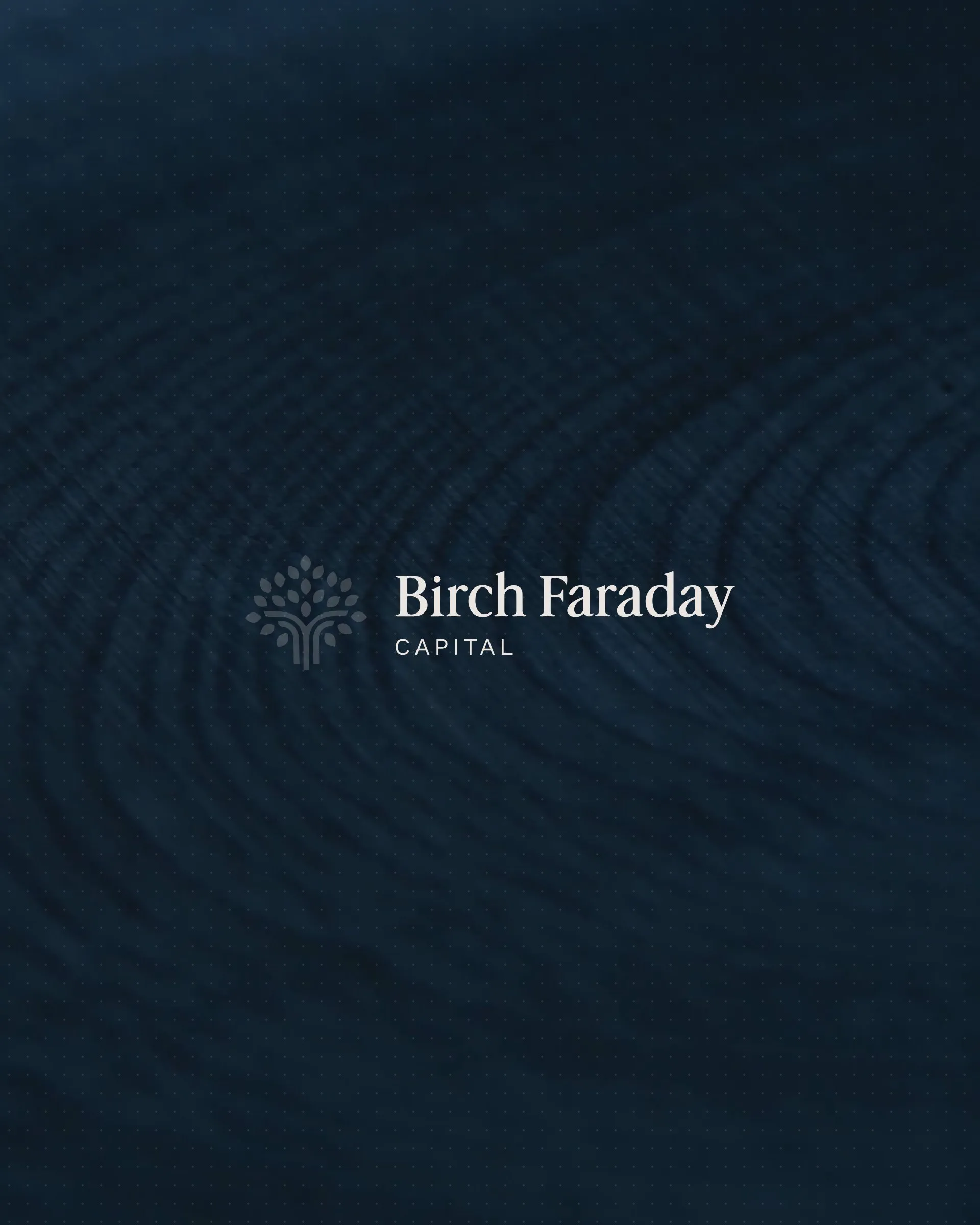 The Birch Faraday Capital logo over a deep navy rippled texture