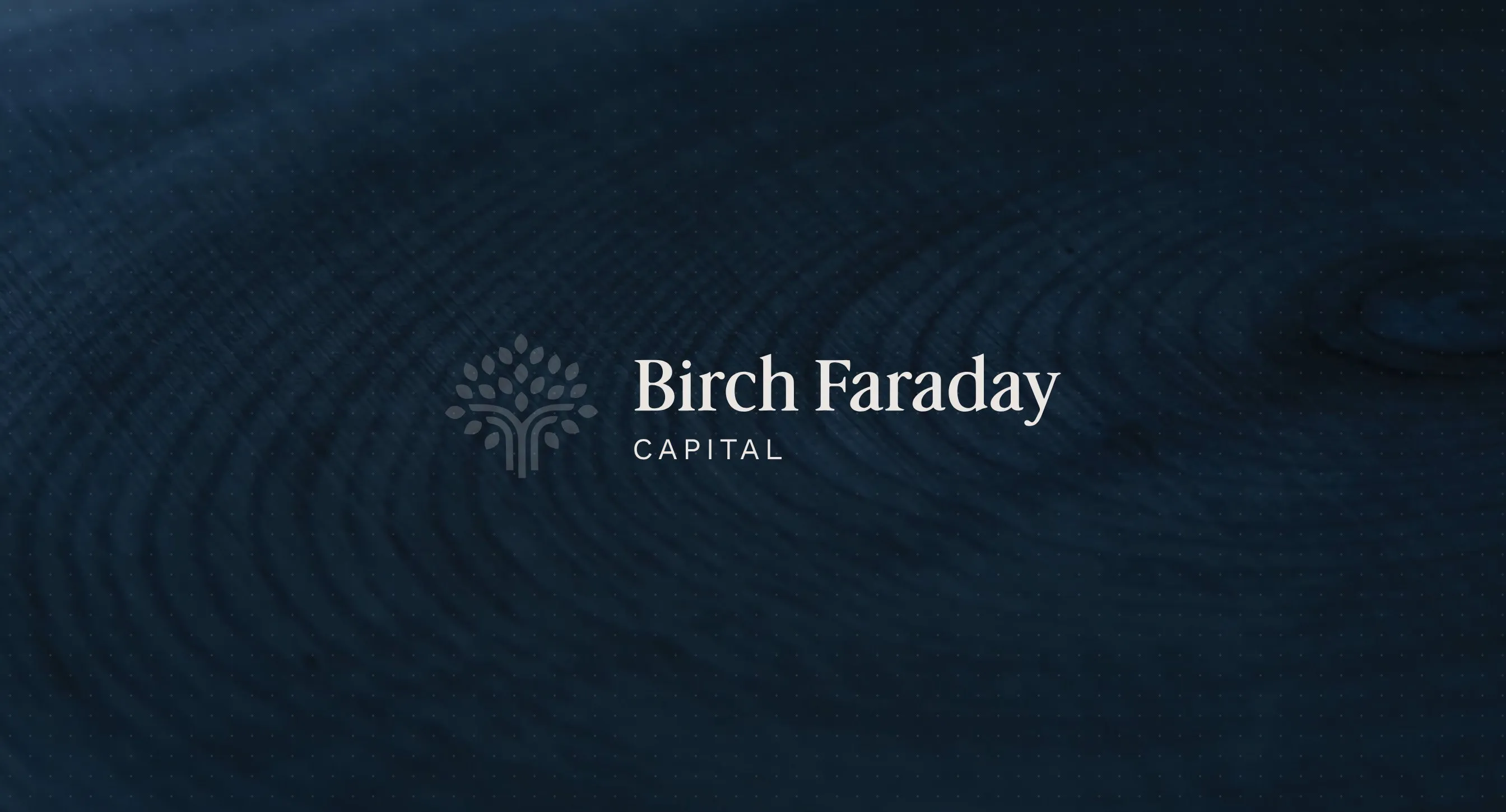 The Birch Faraday Capital logo over a deep navy rippled texture