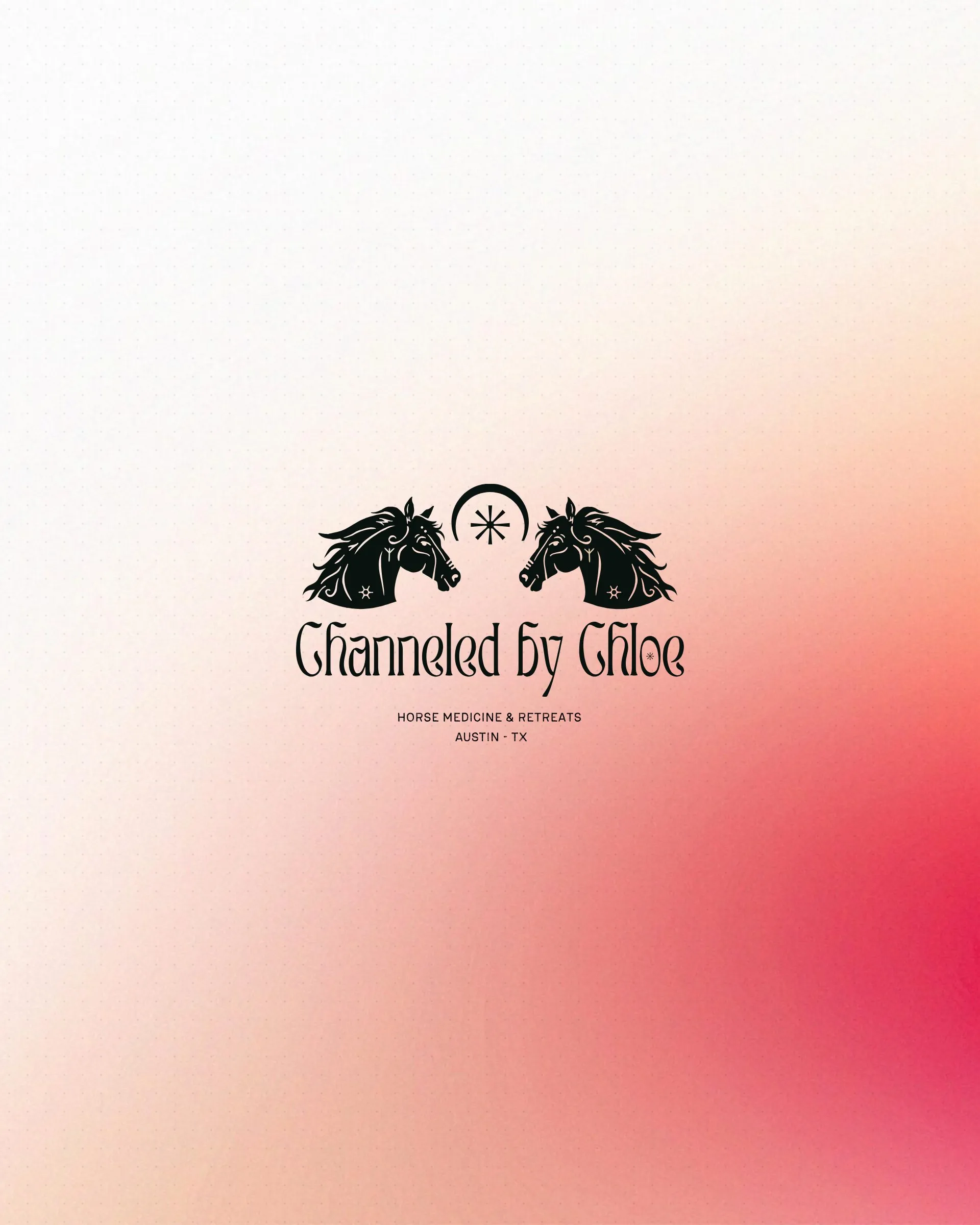The Channeled by Chloe logo, two horses and a star, over a soft pink and orange glow