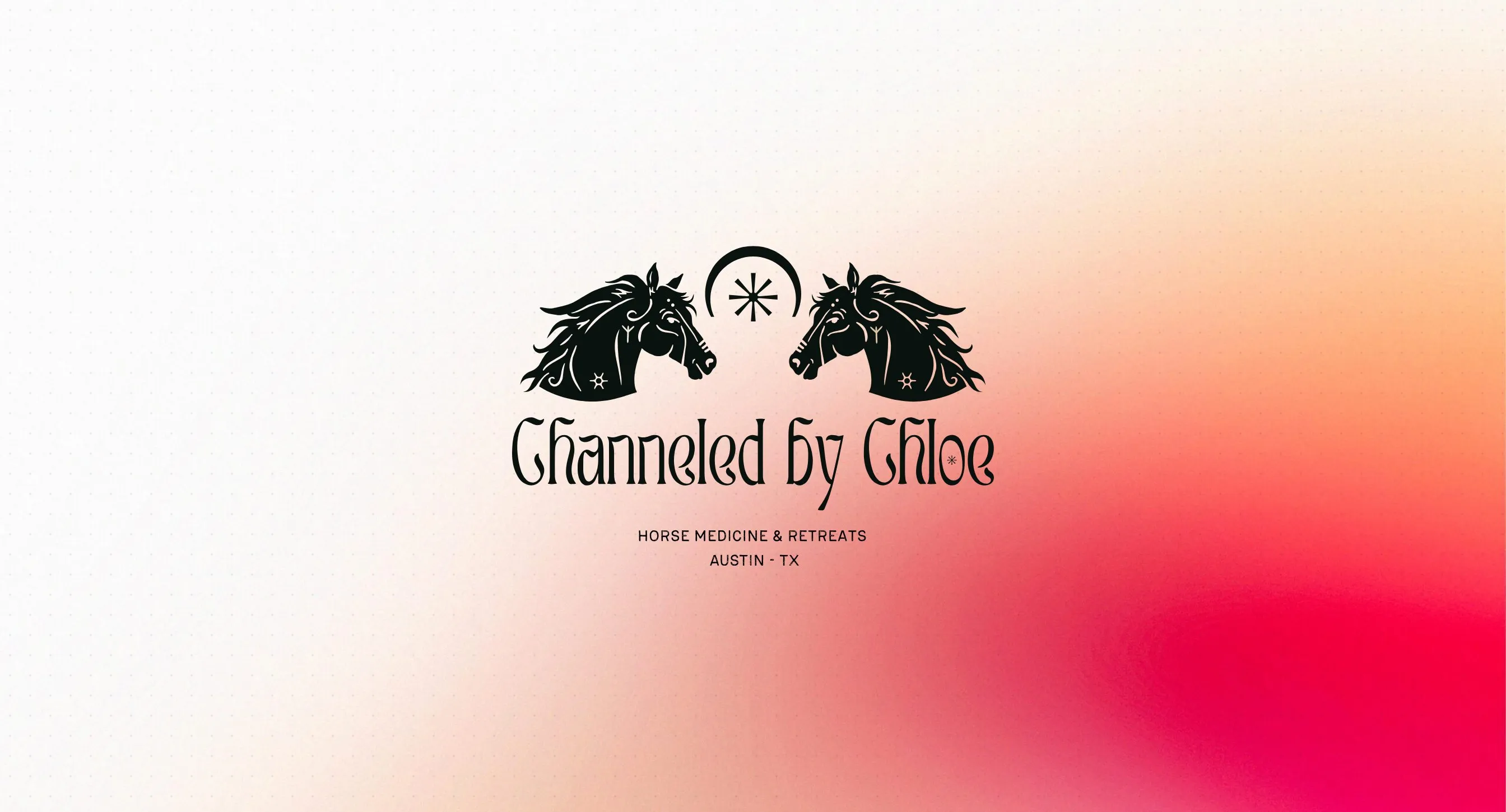 The Channeled by Chloe logo, two horses and a star, over a soft pink and orange glow