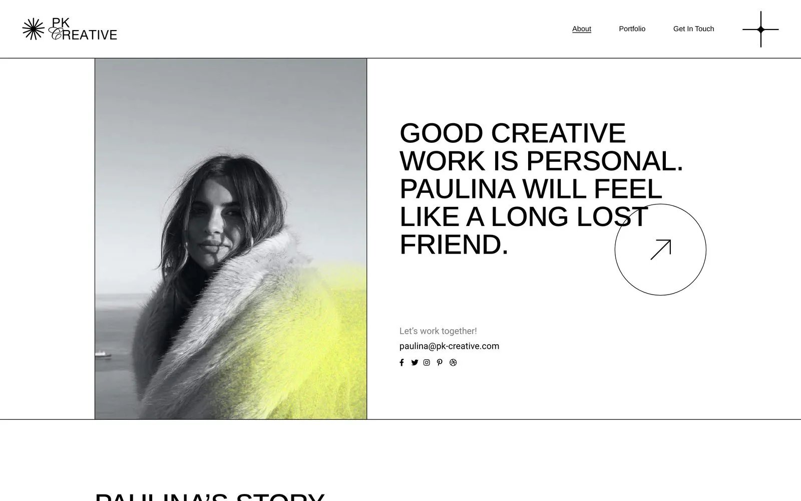 The PK Creative about page on desktop