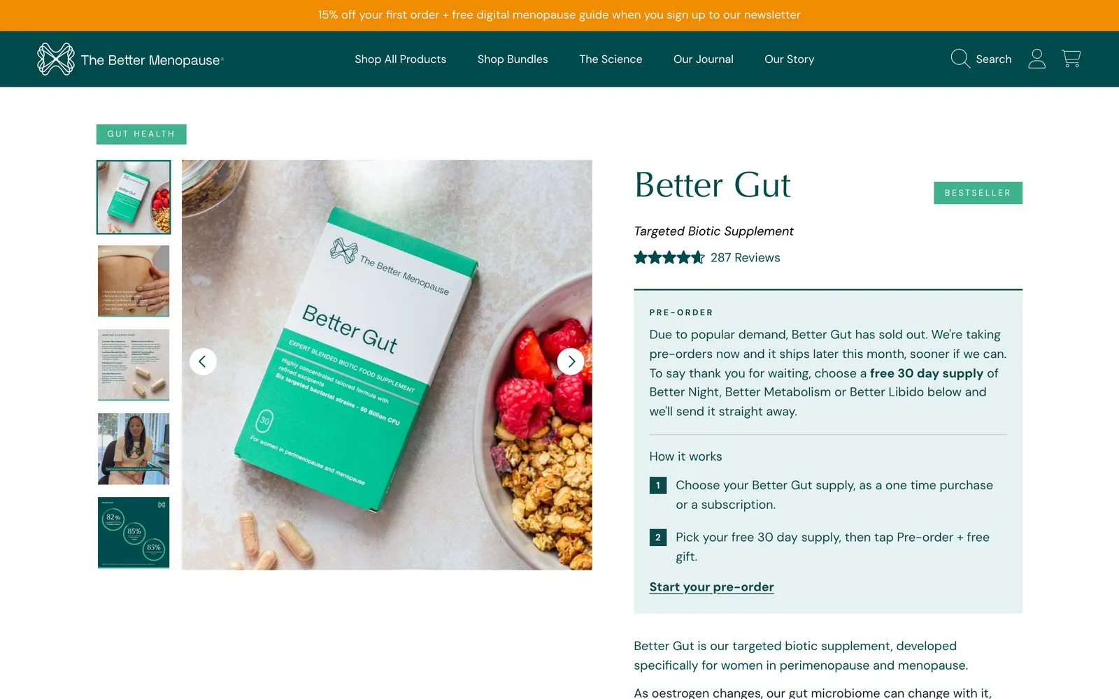 The Better Menopause product page on desktop