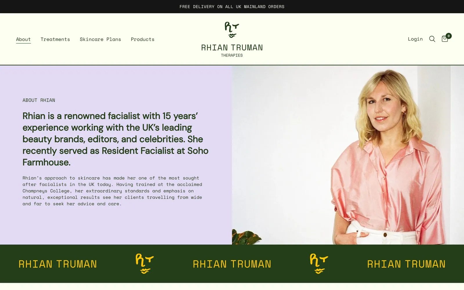 The Rhian Truman Therapies about page on desktop