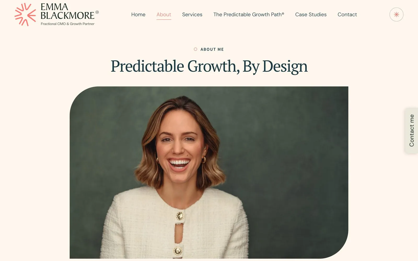 The Emma Blackmore about page on desktop