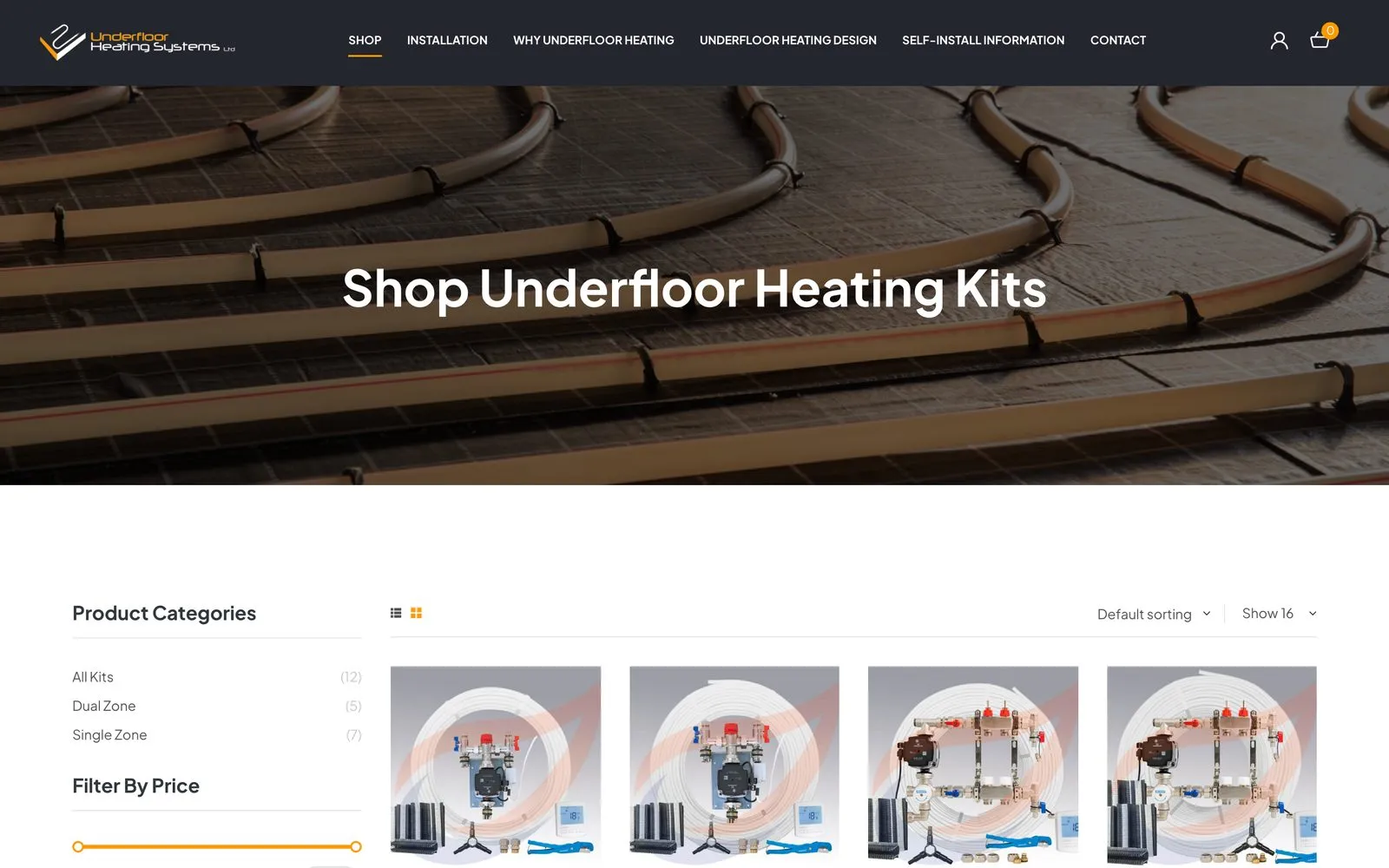 The Underfloor Heating Systems shop page on desktop
