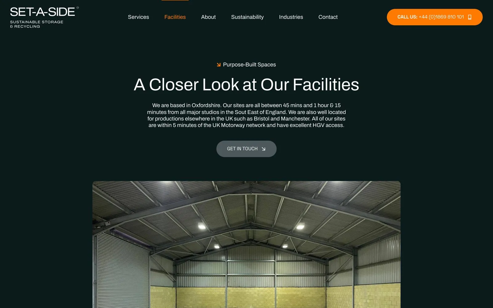 The Set-A-Side Storage facilities page on desktop