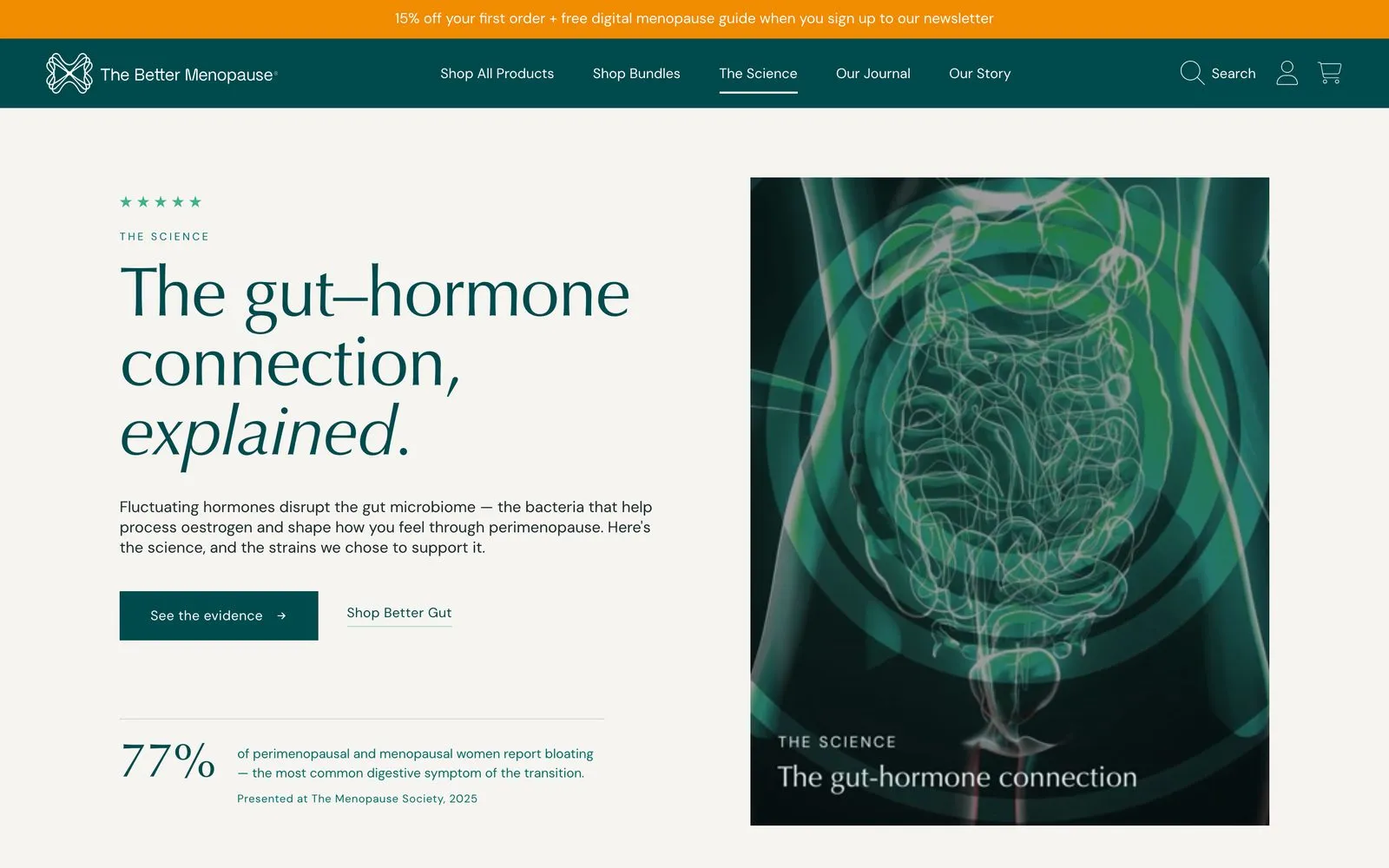 The Better Menopause science page on desktop