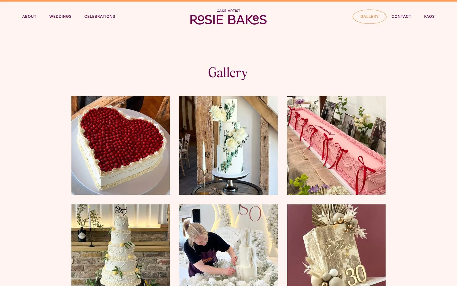 The Rosie Bakes gallery page on desktop