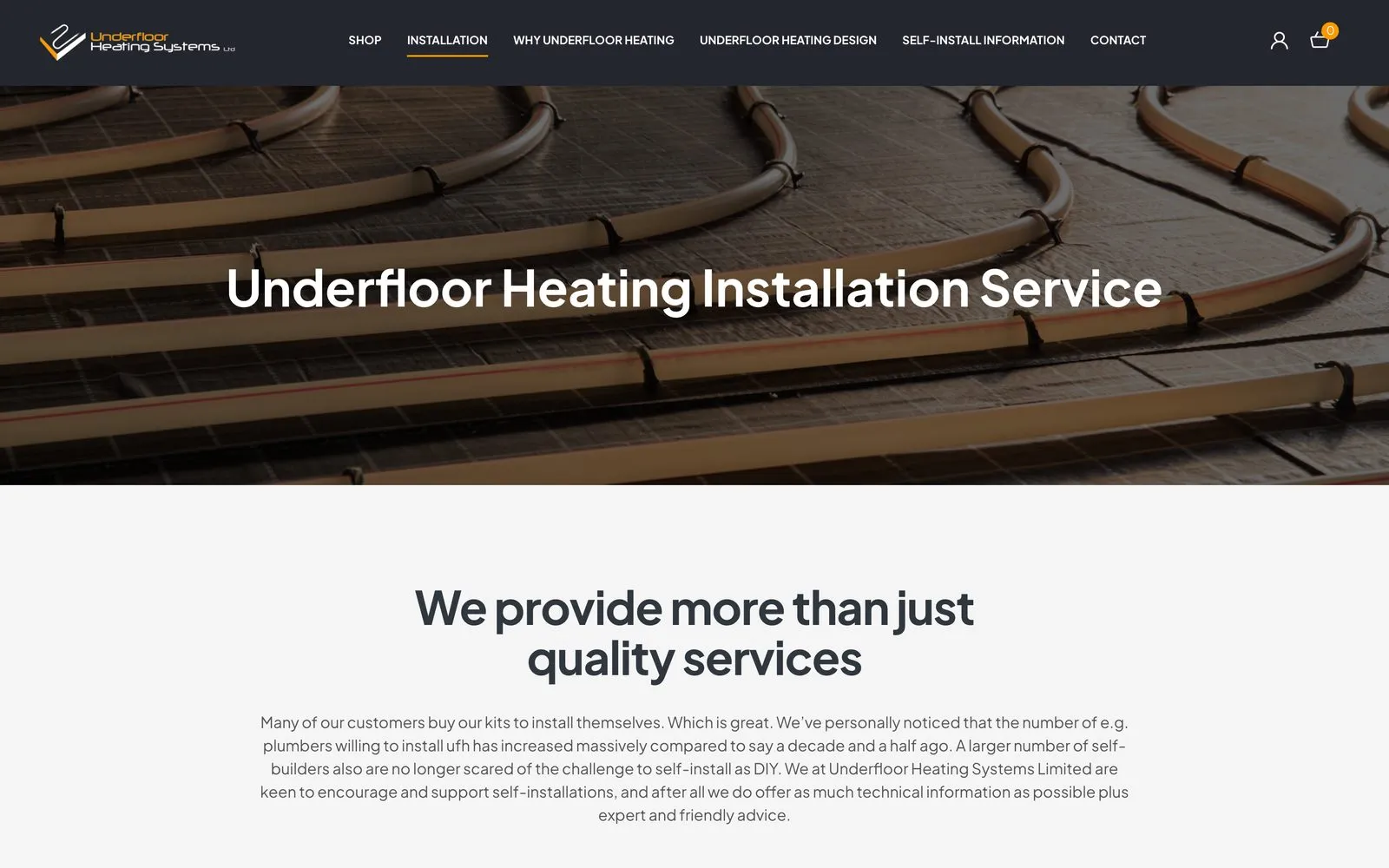 The Underfloor Heating Systems installation service page on desktop