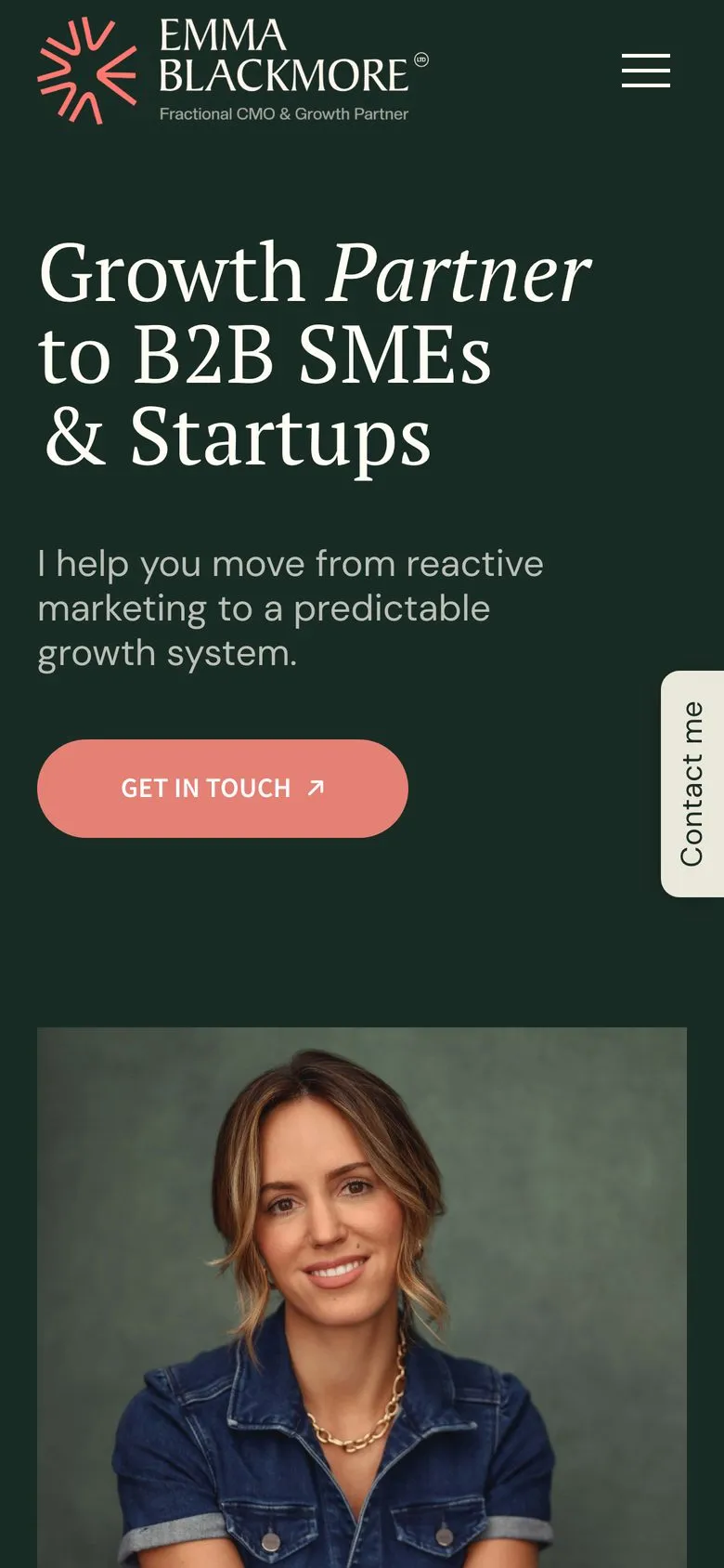 The Emma Blackmore homepage on a phone