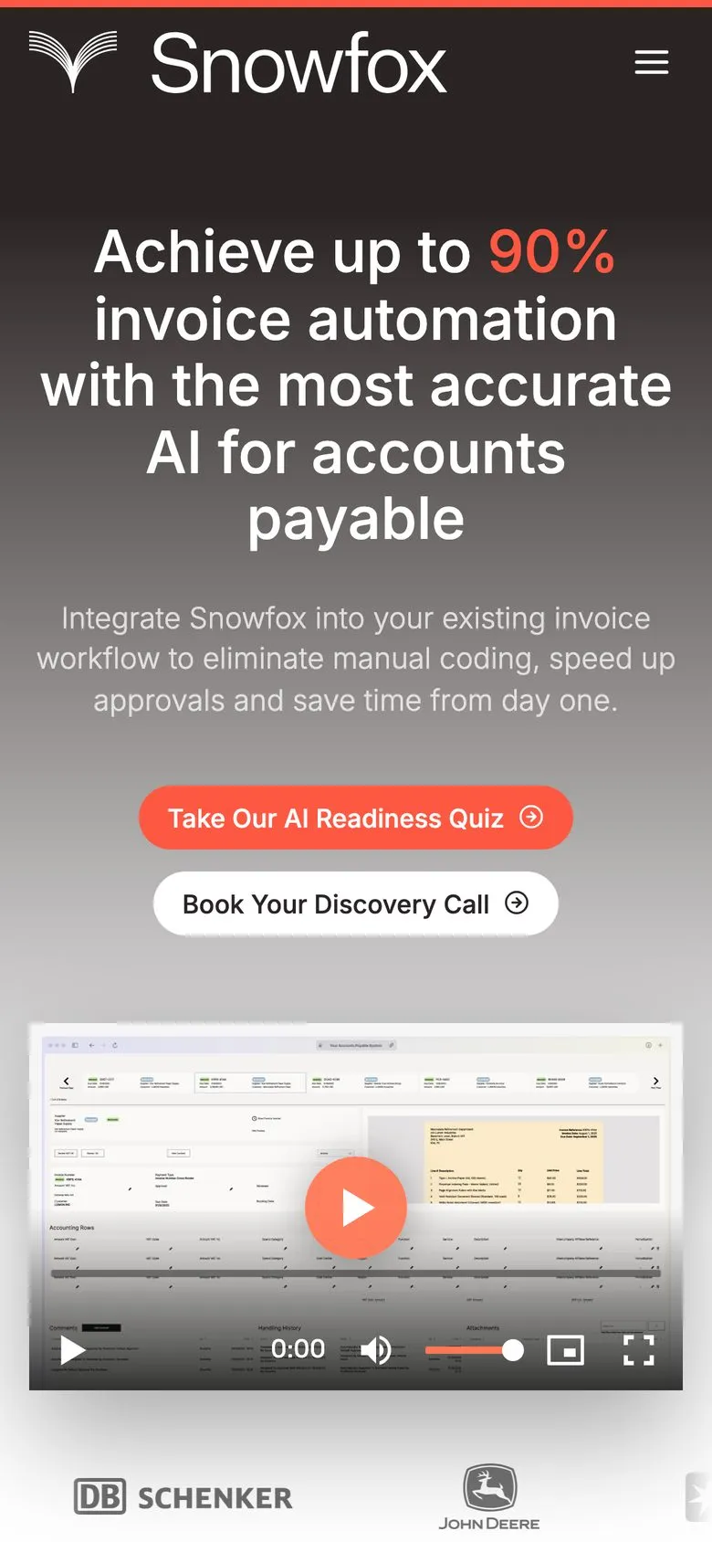 The Snowfox homepage on a phone