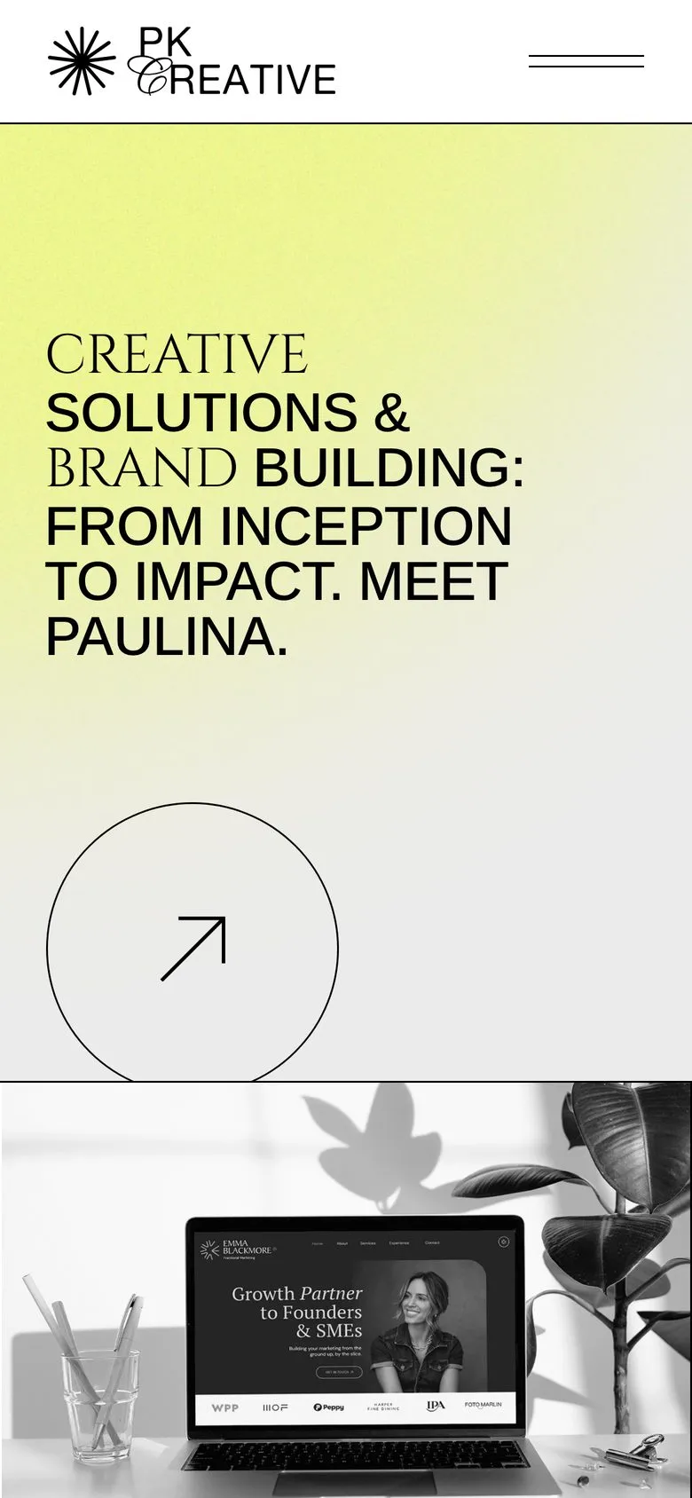 The PK Creative homepage on a phone