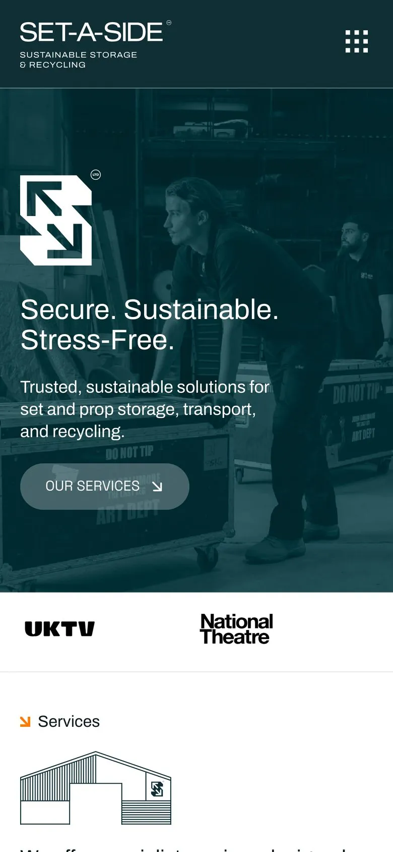 The Set-A-Side Storage homepage on a phone