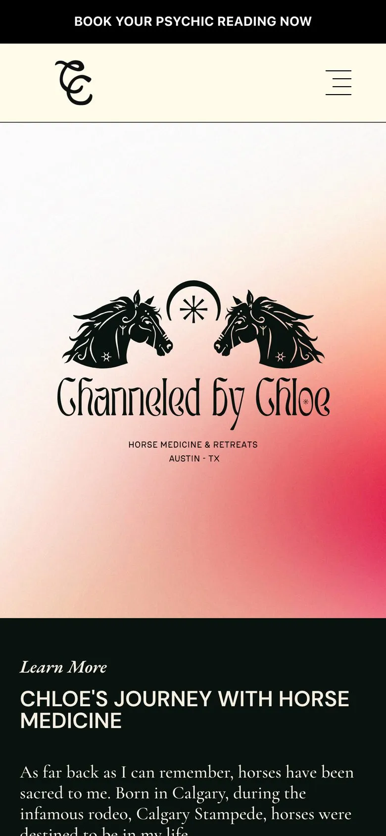 The Channeled by Chloe homepage on a phone