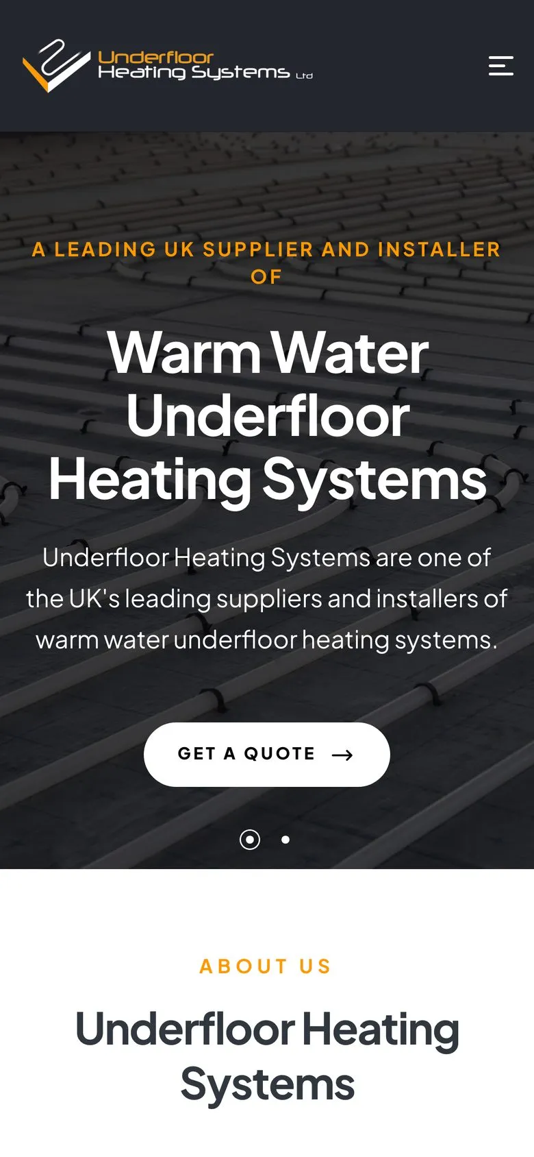 The Underfloor Heating Systems homepage on a phone