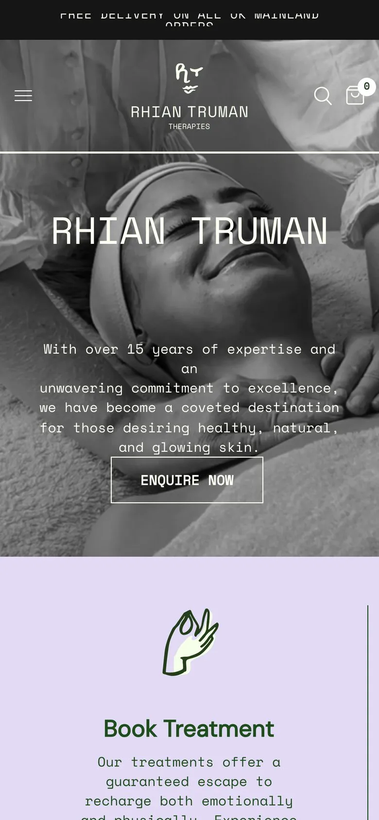 The Rhian Truman Therapies homepage on a phone