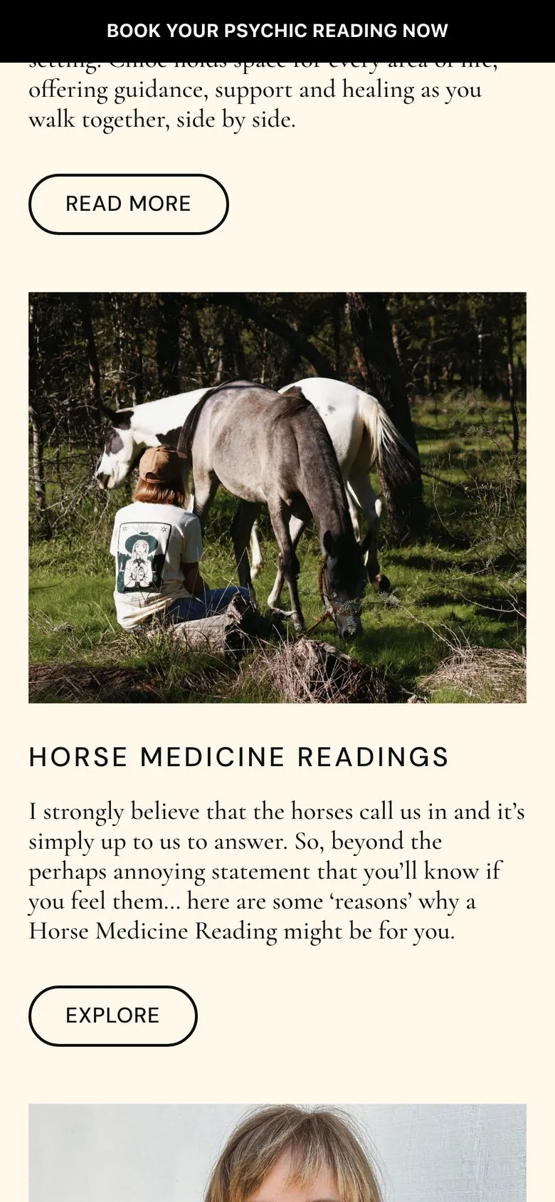 Channeled by Chloe on a phone: homepage, horse medicine readings