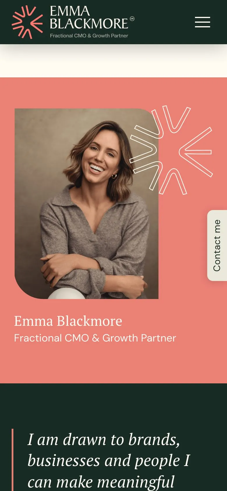 Emma Blackmore on a phone: homepage, meet Emma