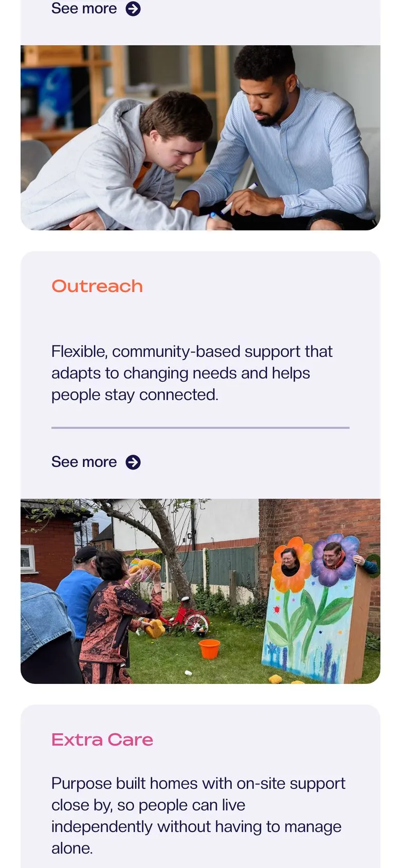 Mediline Supported Living on a phone: homepage, services