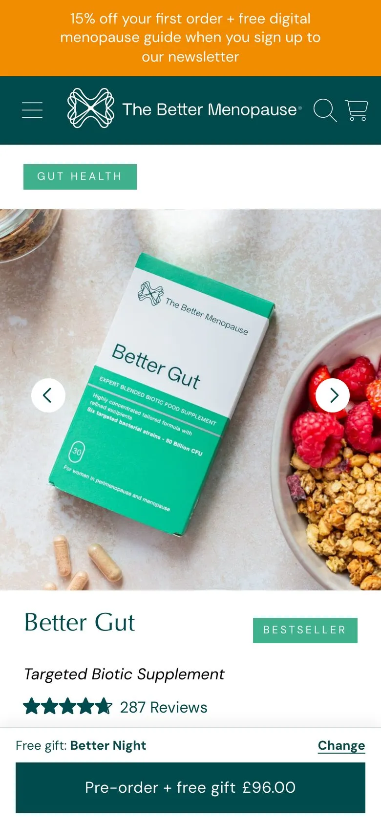 The Better Menopause on a phone: product page