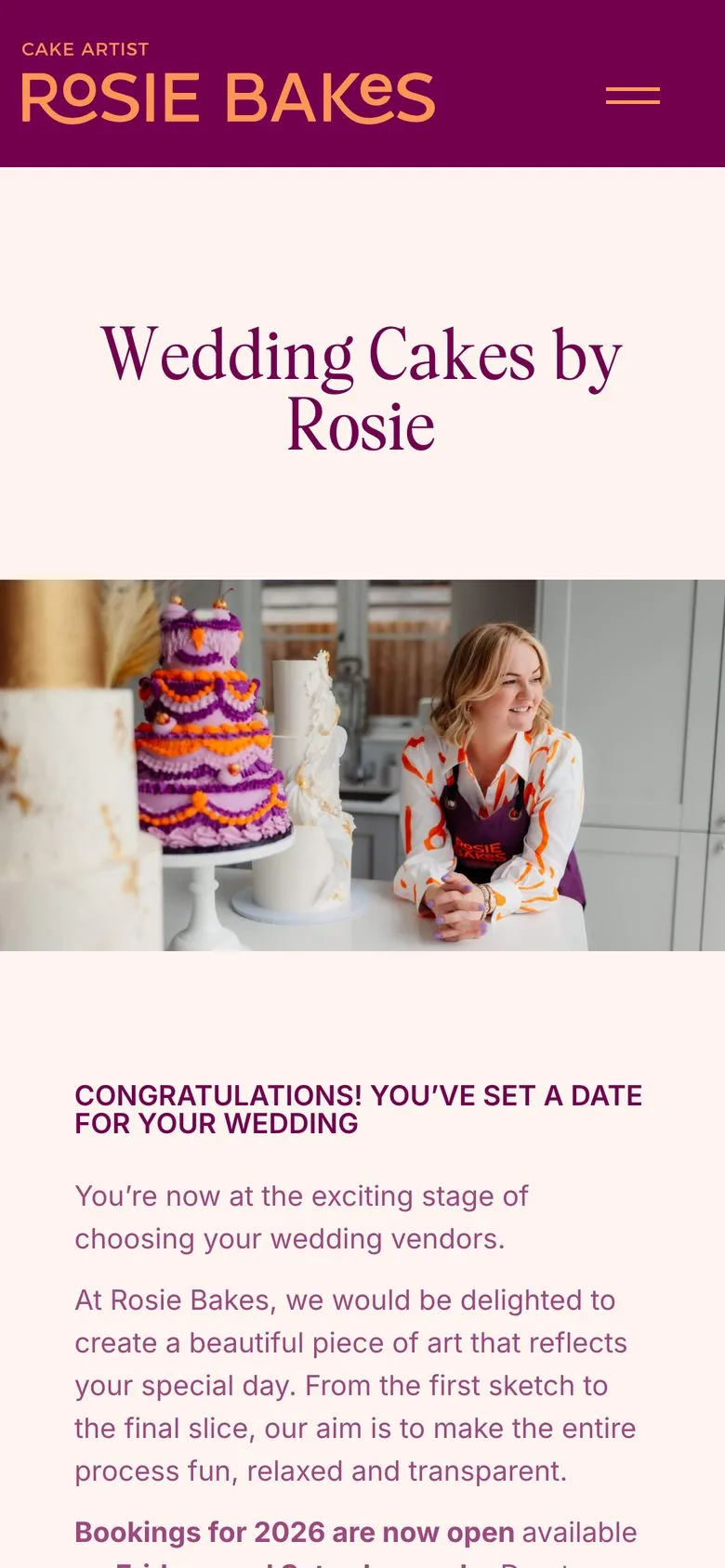 Rosie Bakes on a phone: weddings