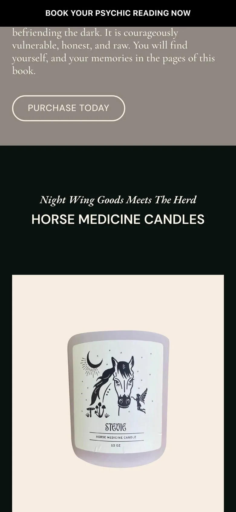Channeled by Chloe on a phone: homepage, candles