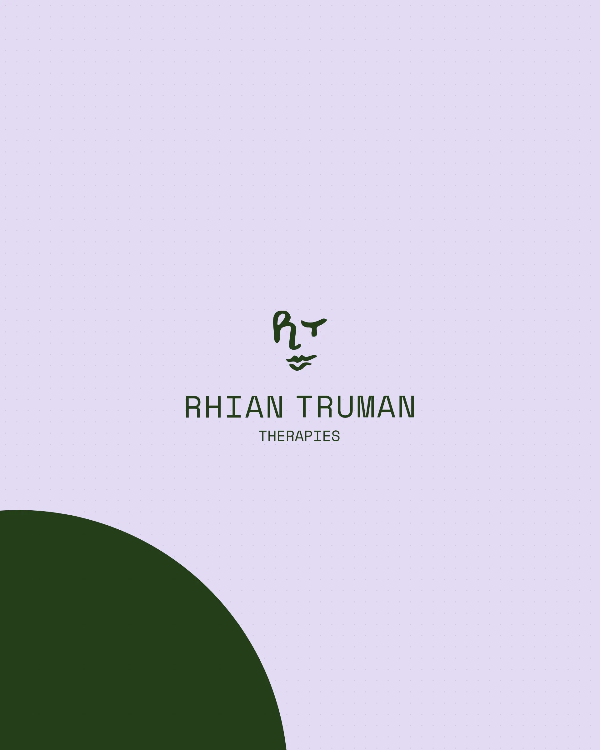 The Rhian Truman Therapies logo on lilac, with a dark green circle from the brand