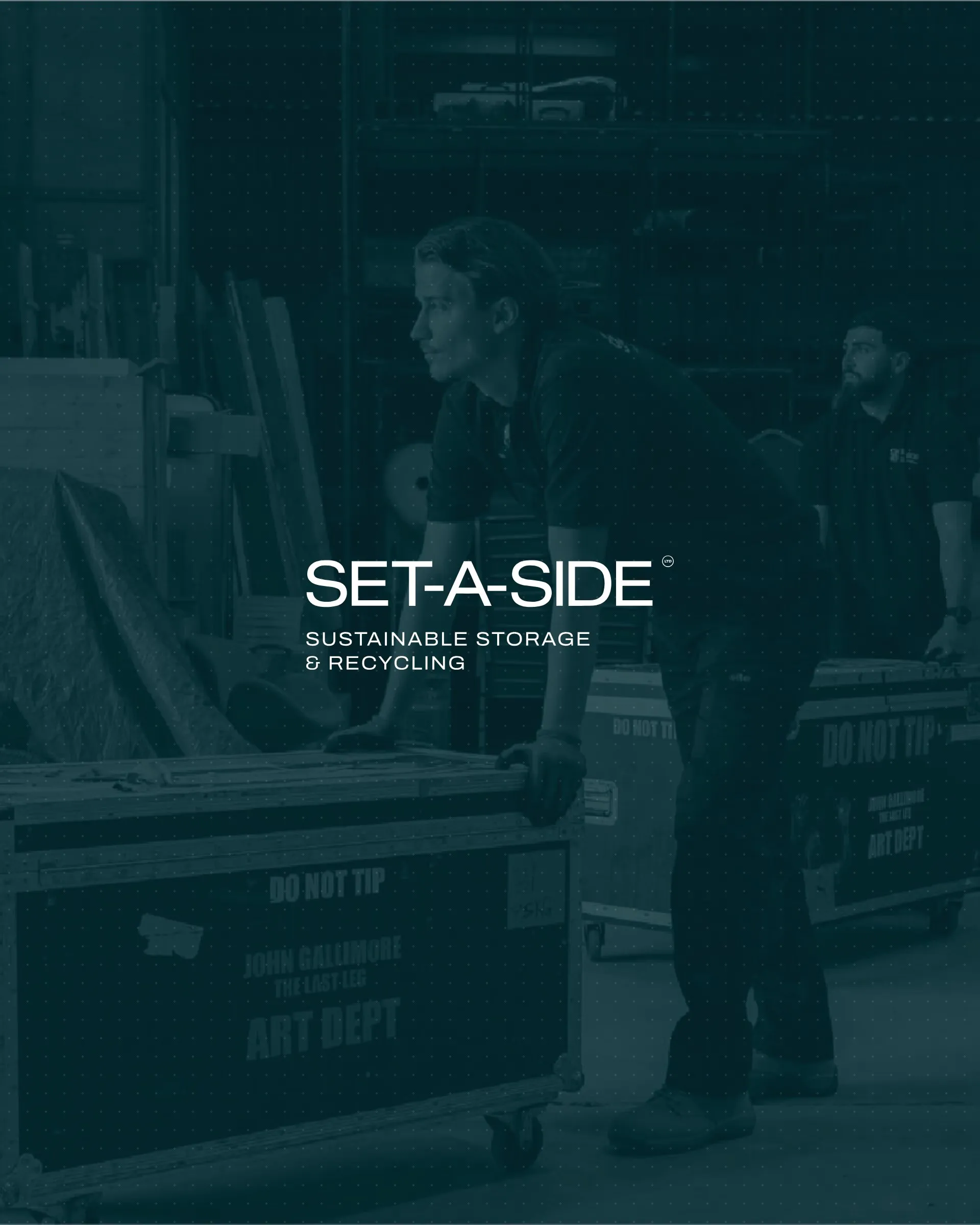 The Set-A-Side Storage logo over their warehouse, toned in the brand teal
