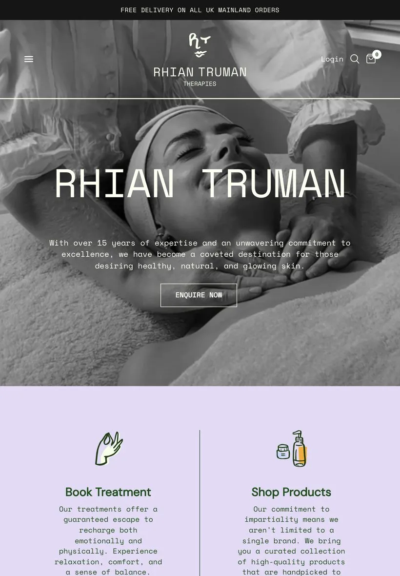 The Rhian Truman Therapies homepage on a tablet