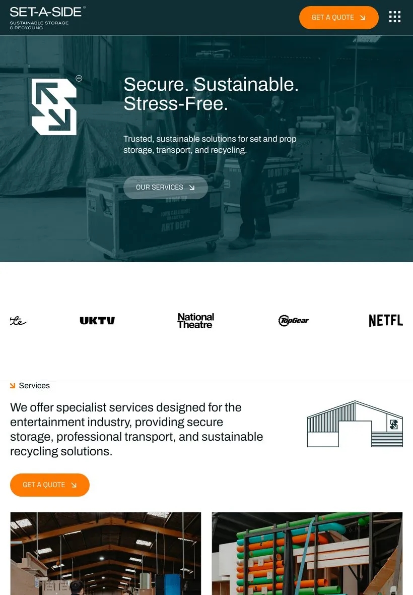 The Set-A-Side Storage homepage on a tablet