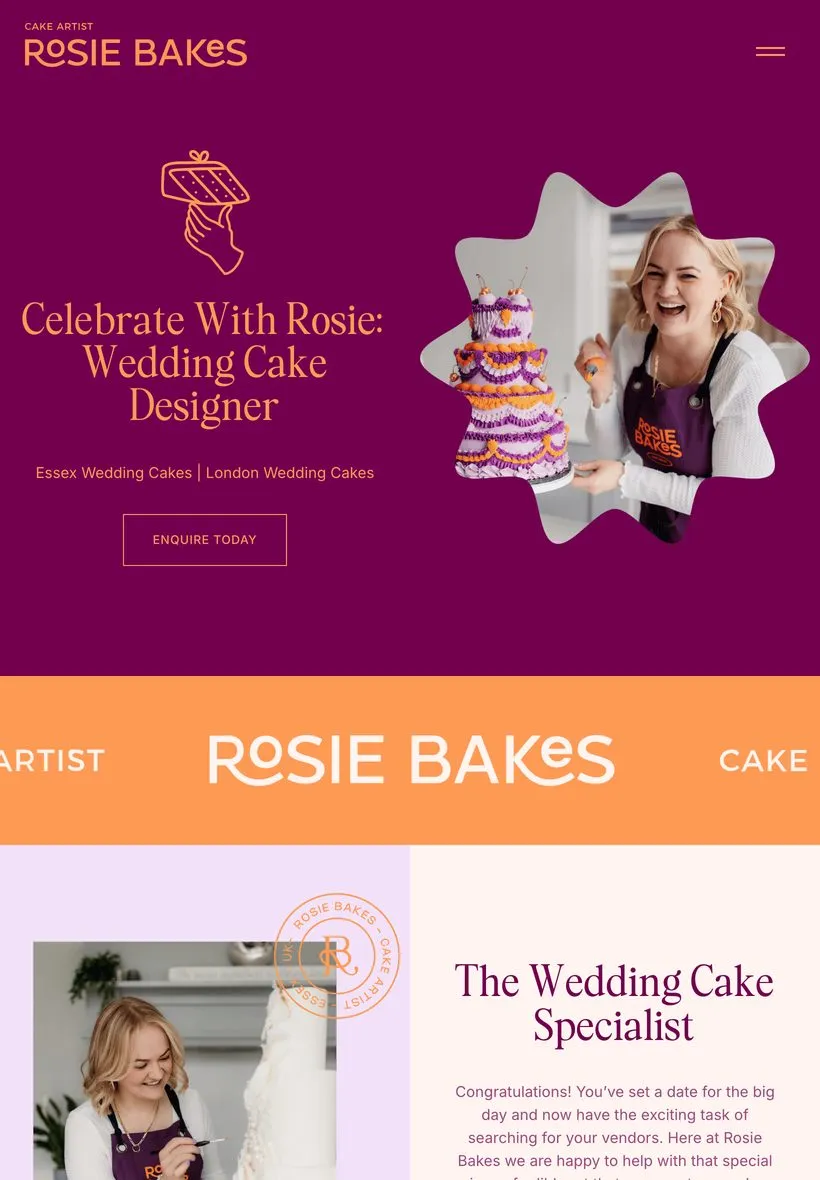 The Rosie Bakes homepage on a tablet